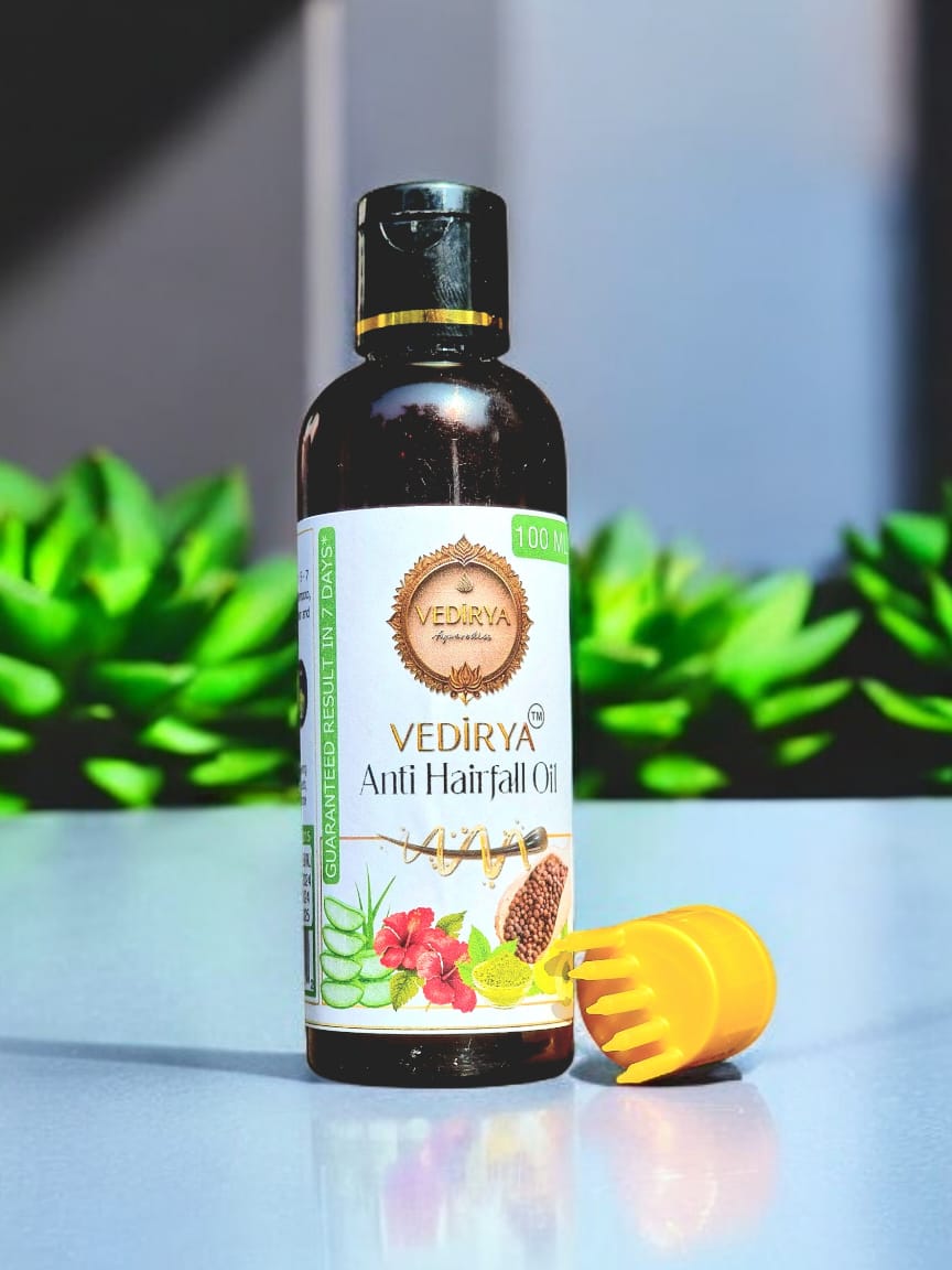 Brand: Vedriya Product Name: Anti Hairfall Oil GUARANTEED RESULT FREE HOME DELIVERY IN GUJARAT Key Benefits: - Reduces Hair Fall - Nourishes Scalp - Promotes Hair Growth - Usage Instructions: - Apply with oil applicator, massage for 5-7 minutes - Leave overnight, wash with Ayurvedic shampoo - For dry hair: Apply 10-12 drops of oil to hair and leave - Use 3 times a week - Key Ingredients: - Pure Mustard Oil (95%) - Henna - Amla - Aloe Vera - Cloves - MRP: ₹399/- for 100ml Sale Price: ₹299/- only.