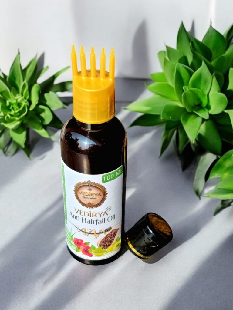 Brand: Vedriya Product Name: Anti Hairfall Oil GUARANTEED RESULT FREE HOME DELIVERY IN GUJARAT Key Benefits: - Reduces Hair Fall - Nourishes Scalp - Promotes Hair Growth - Usage Instructions: - Apply with oil applicator, massage for 5-7 minutes - Leave overnight, wash with Ayurvedic shampoo - For dry hair: Apply 10-12 drops of oil to hair and leave - Use 3 times a week - Key Ingredients: - Pure Mustard Oil (95%) - Henna - Amla - Aloe Vera - Cloves - MRP: ₹399/- for 100ml Sale Price: ₹299/- only.